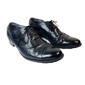Vtg BOTANY C.L.U.B Black Leather Wingtip Oxford Brogue Dress Shoes US Men's 7.5